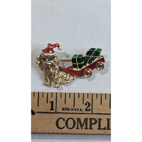 Beatrix Yorkie Dog Pulling Sleigh Sled Gifts Christmas Holiday Brooch Pin - Picture 5 of 6